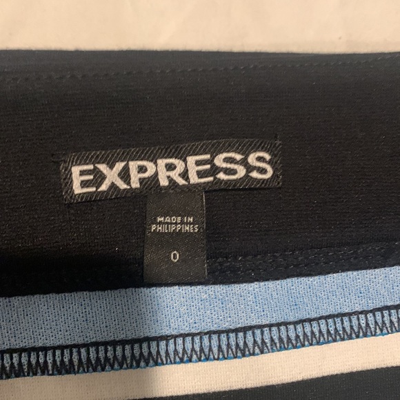 Express Bodycon blue, black, and white mini skirt with hidden side zipper. - Picture 3 of 5